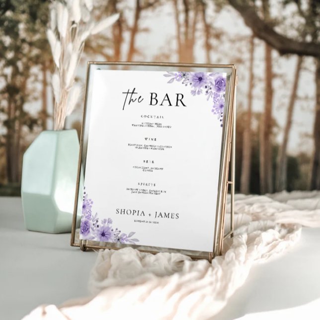 Lila Bröllop Pub-menysignallamall Poster (Purple Wedding Bar Menu Sign Template)