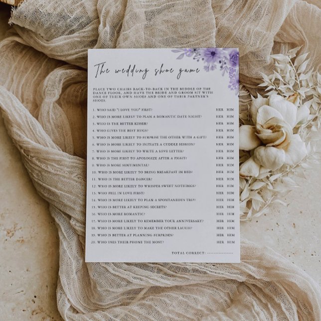 Lila Bröllop Shoe Game Template Inbjudningar (Purple Wedding Shoe Game Template, Invitation)