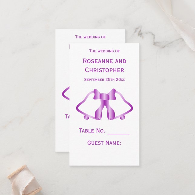 Lila Bröllop Ställe insättningskort Klockor Placeringskort (Fram/Back In Situ)