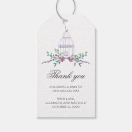 Lila bröllop tackar er. Fåglar och blommor Presentetikett