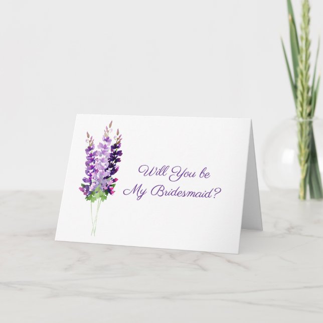 Lila Bröllop Watercolor Lavender Bridesmaid Card Kort (Framsida)