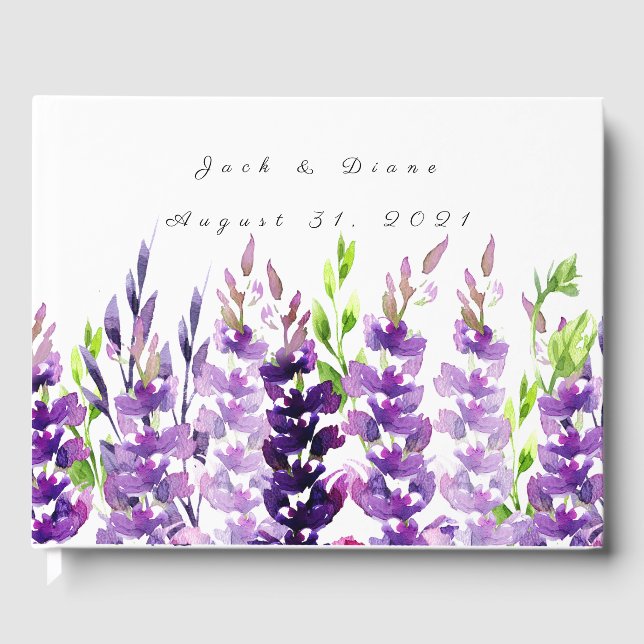 Lila Bröllop Watercolor Lavender Guest Bok (Framsida)