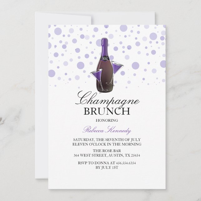 Lila bröllopsdusch Champagne Brunch-inbjudan Inbjudningar (Framsida)
