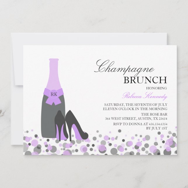 Lila bröllopsdusch Champagne Brunch-inbjudan Inbjudningar (Framsida)