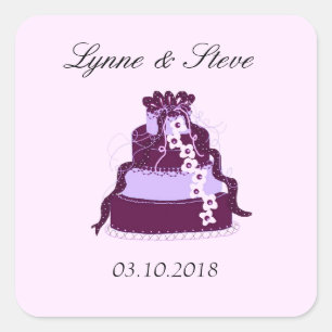 Lila bröllopstårta Save the Date Fyrkantigt Klistermärke