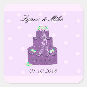 Lila bröllopstårta Save the Date Fyrkantigt Klistermärke