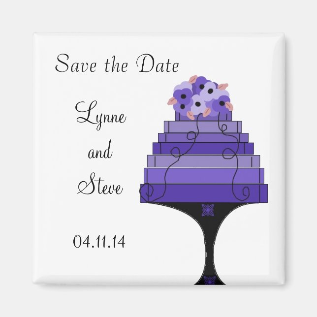 Lila bröllopstårta Save the Date Magnet (Framsidan)