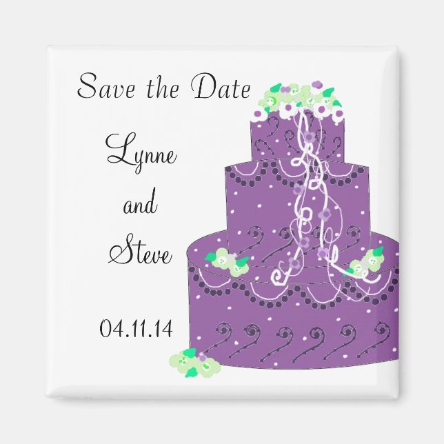 Lila bröllopstårta Save the Date Magnet (Framsidan)