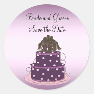 Lila bröllopstårta Save the Date Runt Klistermärke