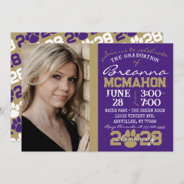 Lila & Bronze Pawprint Studenten Photo Inbjudningar