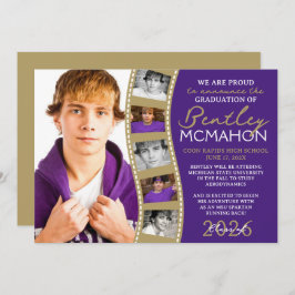 Lila & Bronze Photo Filmremsa Grad-meddelande Inbjudningar