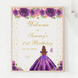 Lila Brown Hair Girl Födelsedagsfest Välkommen Poster