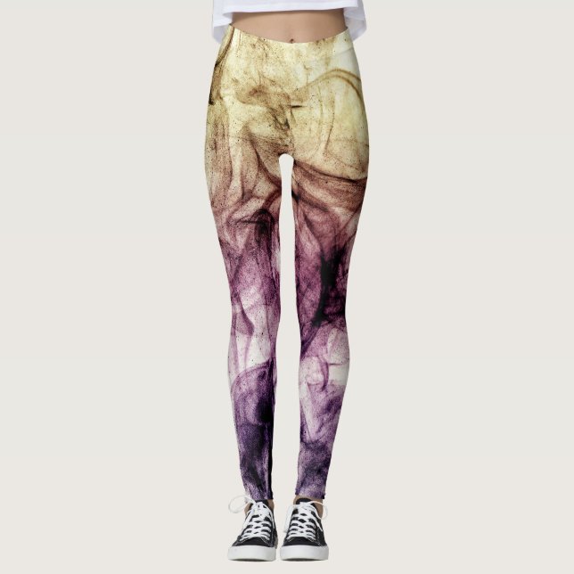 Lila Brown Smoky Dust Abstrakt Leggings (Framsida)