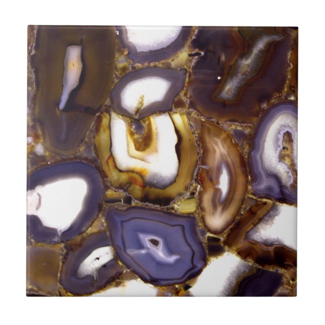 Lila Brown White Agate-design Kakelplatta (Framsidan)