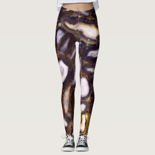 Lila Brown White Agate-sten mönster Leggings