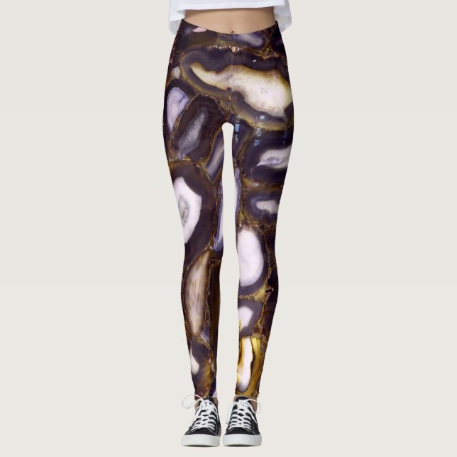 Lila Brown White Agate-sten mönster Leggings (Framsida)