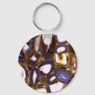 Lila Brown White Agate-sten mönster Nyckelring
