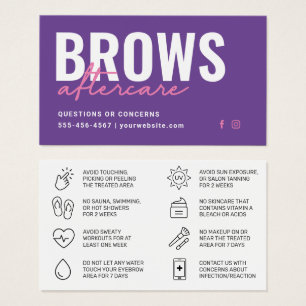 Lila Brows Aftercare PMU Brow Instructions Card Visitkort