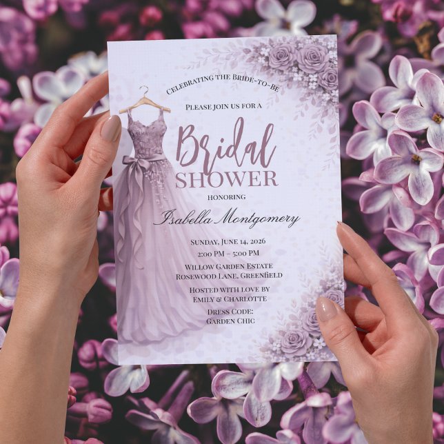 Lila brudtjejklänning Bröllopsdusch Inbjudningar (Mauve Bridesmaid Dress Bridal Shower Invitations)