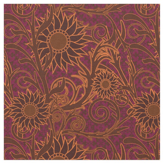 Lila, brun och Guld solros Tyg (Närbild)