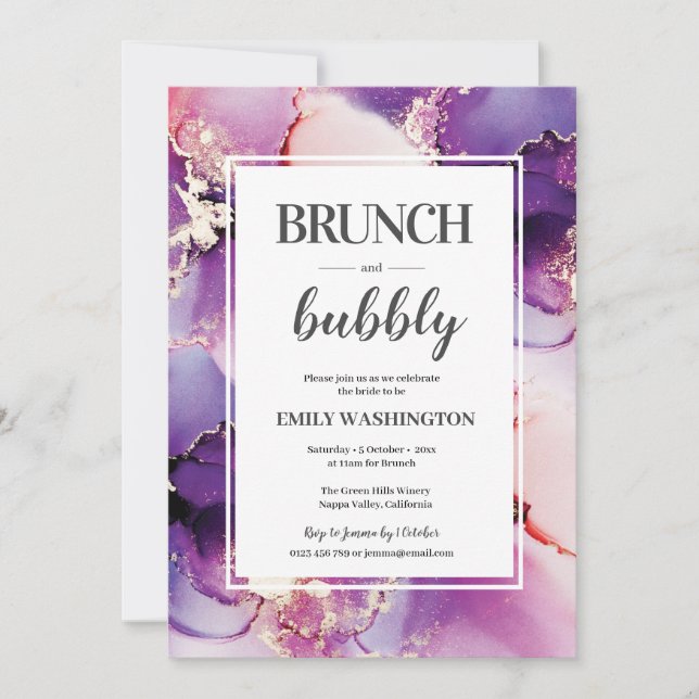 Lila Brunch & Bubly Inbjudningskort för möhippan (Framsida)