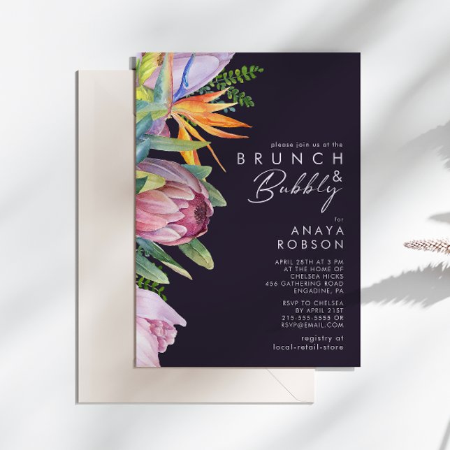Lila Brunch och Bubly, färgstark tropisk Blommigt Inbjudningar (Skapare uppladdad)
