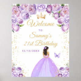 Lila Brunette Hair Princess Birthday Välkommen Poster