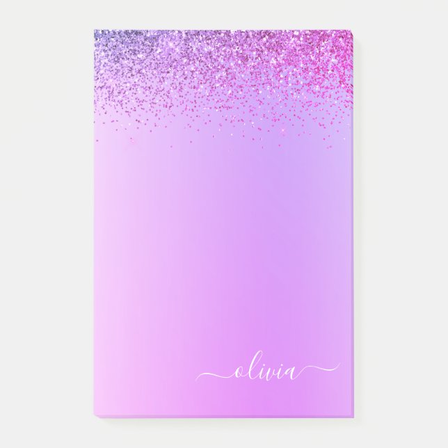 Lila Brushed Metall Monogram Namn Luxury Post-it Block (Framsida)