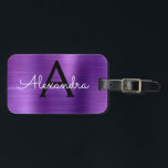 Lila Brushed Metall Monogram Namn och Initial Bagagebricka<br><div class="desc">Lila Brushed Metall Foil Monogram Namn och Initial Luggage Tag. Den här väskan är märkre för Back to school,  Arbete eller Resning.</div>