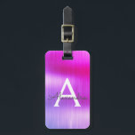 Lila Brushed Metall Monogram Namn och Initial Bagagebricka<br><div class="desc">Lila Brushed Metall Foil Monogram Namn och Initial Luggage Tag. Den här väskan är märkre för Back to school,  Arbete eller Resning.</div>