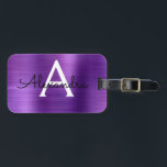 Lila Brushed Metall Monogram Namn och Initial Bagagebricka<br><div class="desc">Lila Brushed Metall Foil Monogram Namn och Initial Luggage Tag. Den här väskan är märkre för Back to school,  Arbete eller Resning.</div>
