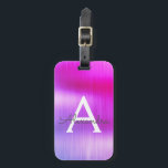 Lila Brushed Metall Monogram Namn och Initial Bagagebricka<br><div class="desc">Lila Brushed Metall Foil Monogram Namn och Initial Luggage Tag. Den här väskan är märkre för Back to school,  Arbete eller Resning.</div>