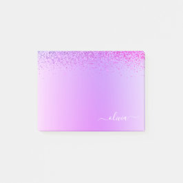 Lila Brushed Metall Monogram Namn Post-it Block
