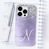 Lila Brushed Metall Silver Glitter Monogram Namn