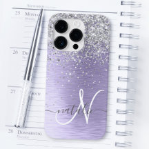 Lila Brushed Metall Silver Glitter Monogram Namn
