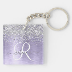 Lila Brushed Metall Silver Glitter Monogram Namn