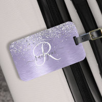 Lila Brushed Metall Silver Glitter Monogram Namn