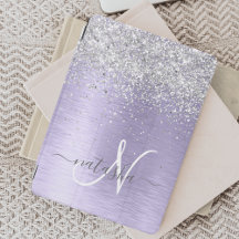 Lila Brushed Metall Silver Glitter Monogram Namn