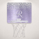 Lila Brushed Metall Silver Glitter Monogram Namn Mini-Basketkorg<br><div class="desc">Anpassa enkelt chicen av  i trendig med  av basket i ring med söt silver mousserande glitter på en lila borstad metallbakgrund.</div>