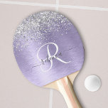 Lila Brushed Metall Silver Glitter Monogram Namn Pingisracket<br><div class="desc">Anpassa enkelt trendigets chic pingpongpadlar med söt silver mousserande glitter på en lila borstad metallbakgrund.</div>