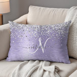 Lila Brushed Metall Silver Glitter Monogram Namn Prydnadskudde<br><div class="desc">Anpassa enkelt chicen av trendigets accentkuddar med söt silver mousserande faux glitter på en lila borstad metallbakgrund.</div>