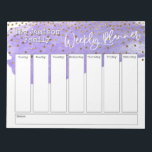Lila Brushstroke Guld Confetti Weekly Planner Anteckningsblock<br><div class="desc">I den här roligten har jag täckt över bakgrunden i ett lila vattenfärgspenseldrag. Att lägga över det är en separat bild som simulerar konetti från guld. Uttrycket "Veckoplanering" återges i ett handskriftsteckensnitt för avslappnad och har placerats överst på sidan som grafik. Använda mallen fält om du vill lägga till informationen...</div>