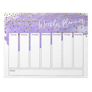 Lila Brushstroke Guld Confetti Weekly Planner Anteckningsblock
