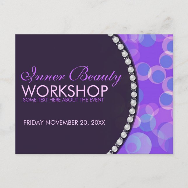 Lila Bubbles Beauty Workshop Business Flyer Inbjudan Vykort (Framsida)