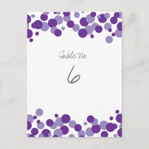 Lila Bubbles Confetti-Bordsnummer-kort Vykort