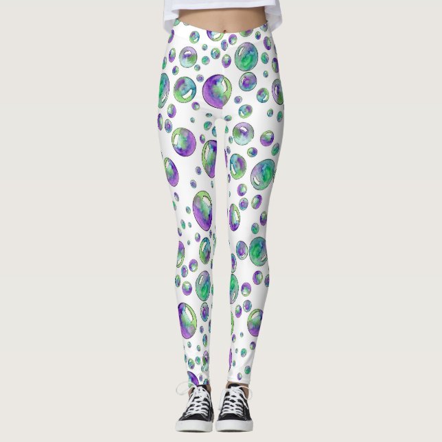 Lila Bubbles Mönster Leggings (Framsida)