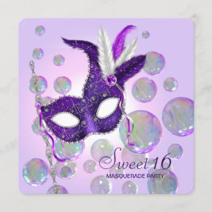 Lila bubblor Lila Sweet Sixteen maskerad Inbjudningar