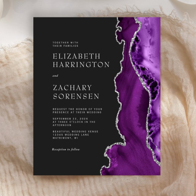 Lila budget Agate Silver Bröllopsinbjudan (Skapare uppladdad)