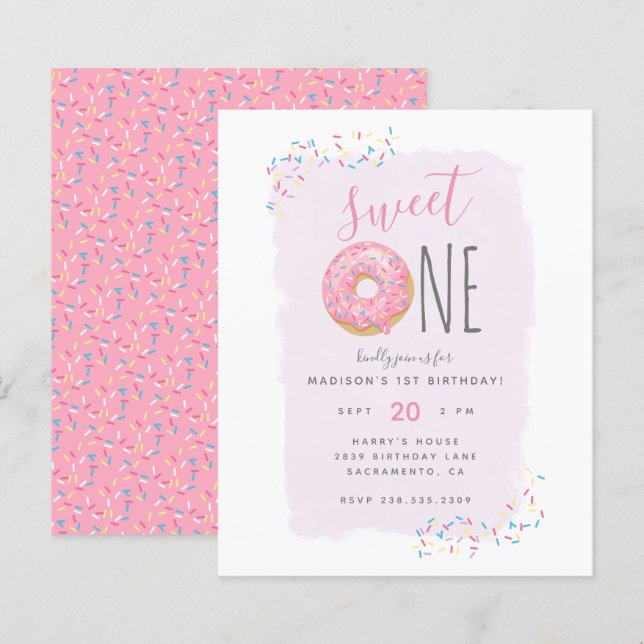 Lila | Budget Donut Sprinkle Sweet 1st Birthday (Fram/baksida)