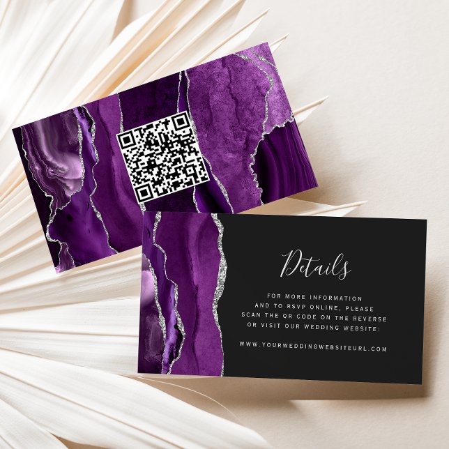 Lila Budget Silver Agate Mörk Bröllops QR-kod Tilläggskort (Skapare uppladdad)
